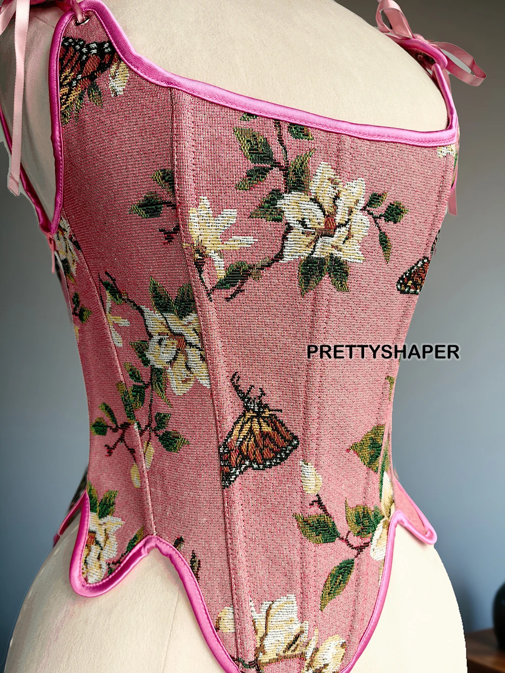 Description Picture 5 of itemWomen Pink Corset Bustier Overbust Slimm Waist Tummy Control Vintage Bodice Lace Up Boned Shaping Tops Push Up Breast Costume