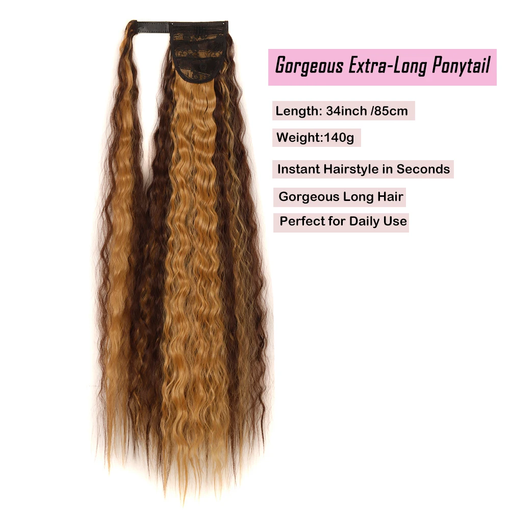 Jeedou 34inch Extra Long Ponytail Extension Kinky Curly Ponytails Hair Black Afro Fluffy Synthetic Hairpiece Women Daily Use