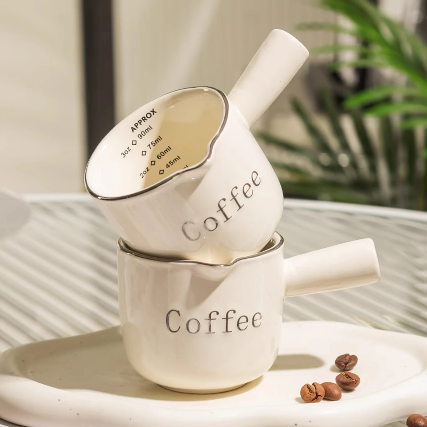 

Stylish Ceramic Coffee Pitcher with Handle - Espresso & Creamer Measuring Cup - Durable Kitchen Essential for Baristas