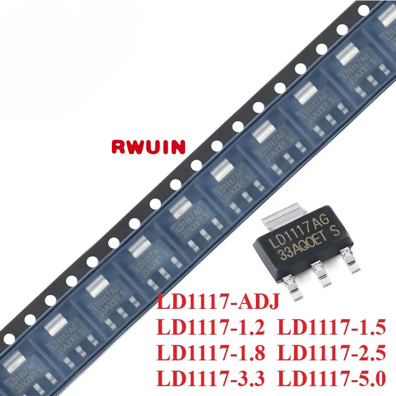 10pcs LD1117 LD1117AG 1.2V/1.5V/1.8V/2.5V/3.3V/5.0V 1A LD1117-1.2 LD1117-1.8 LD1117-3.3 LD1117-5.0 LD1117-ADJ Regulator LDO Chip