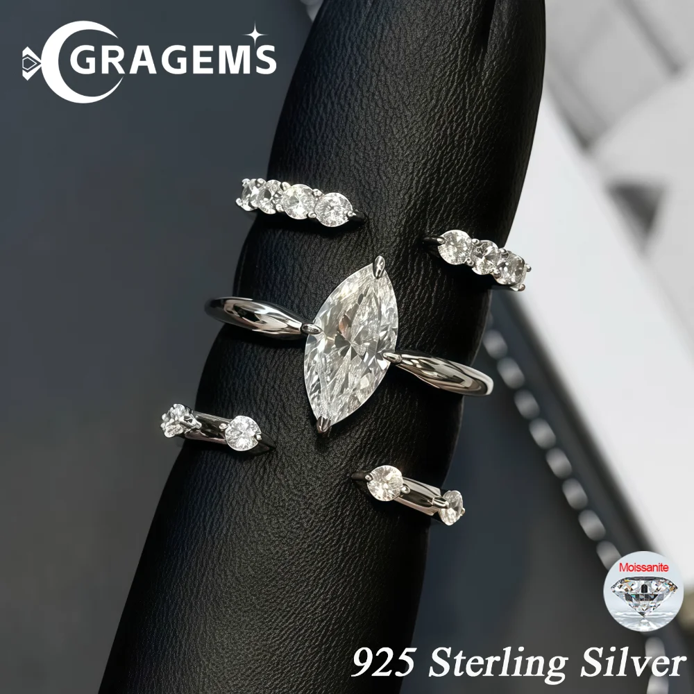 1/2/3CT Marquise Cut Moissanite Rings Set Women 925 Sterling Silver Stackable Bands Wedding Engagement Gifts Diamond Jewelry GRA