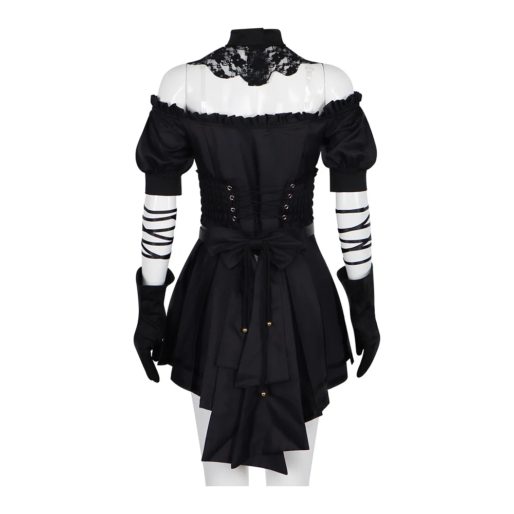 غروك أاني الظاهري صديقة تأثيري حلي شعر مستعار عاني القوطية فستان أسود قفازات الجوارب الزي Y2k امرأة حفلة الهالوين تمويه