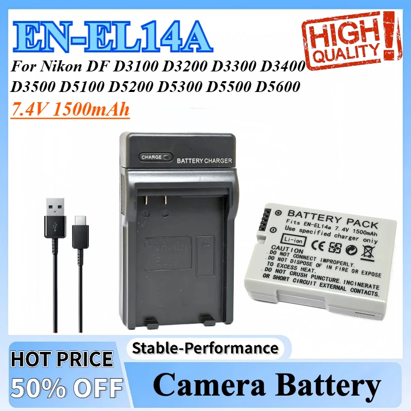 

EN-EL14A EN EL14a ENEL14a Battery + Charger for Nikon DF D3100 D3200 D3300 D3400 D3500 D5100 D5200 D5300 D5500 D5600 P7000 P7100