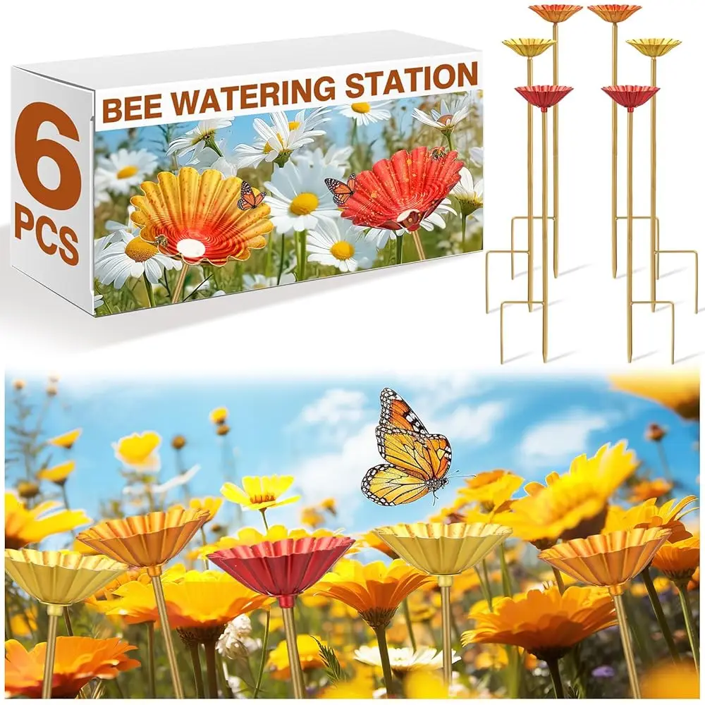 

6 Pcs Bee Watering Station Bee Butterfly Drinking Water Cups for Garden Metal Butterfly Watering Station Cups for Thirsty Po
