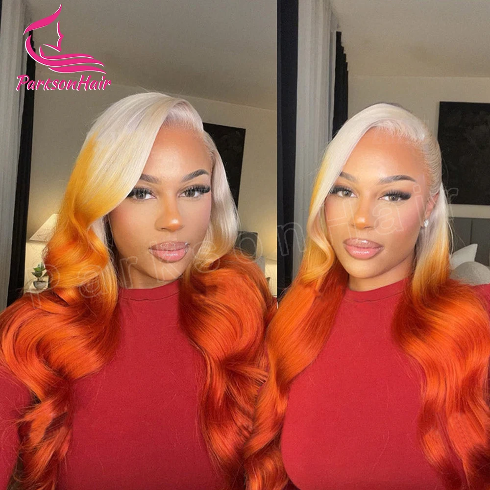 Ginger Orange Glueless Wig 13X6 HD Highlight Lace Front Wig Wave Curly Hair 13X4 Blonde Gradient Orange Lace Front Wig Women image 4