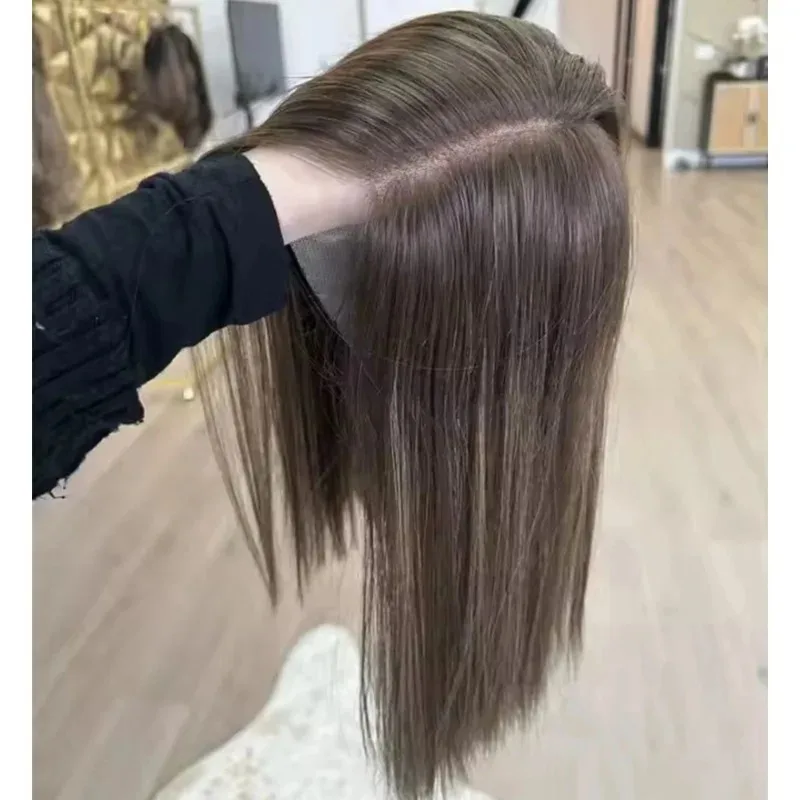 

Straight Sleek Bob Synthetic Wigs 14" 13x4 HD Lace Front Wig Pre Plucked Blonde Highlight Dark brown Natural Hair wig Friendly