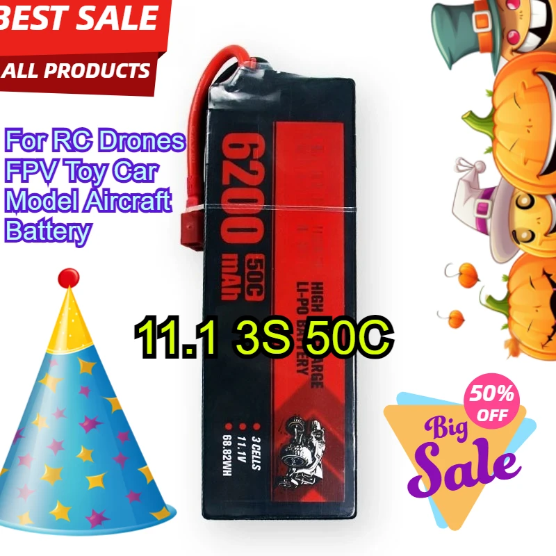 

High-Performance 11.1 3S 50C Rechargeable Lipo Battery 6200mAh nector for RC Drones FPV Toy Car Model Aircraft Battery