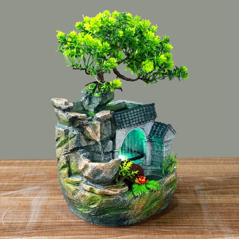 Tabletop Fountain Rockery Waterfall Desktop Mini Crafts Gift Atomizing Humidifier for Home Office
