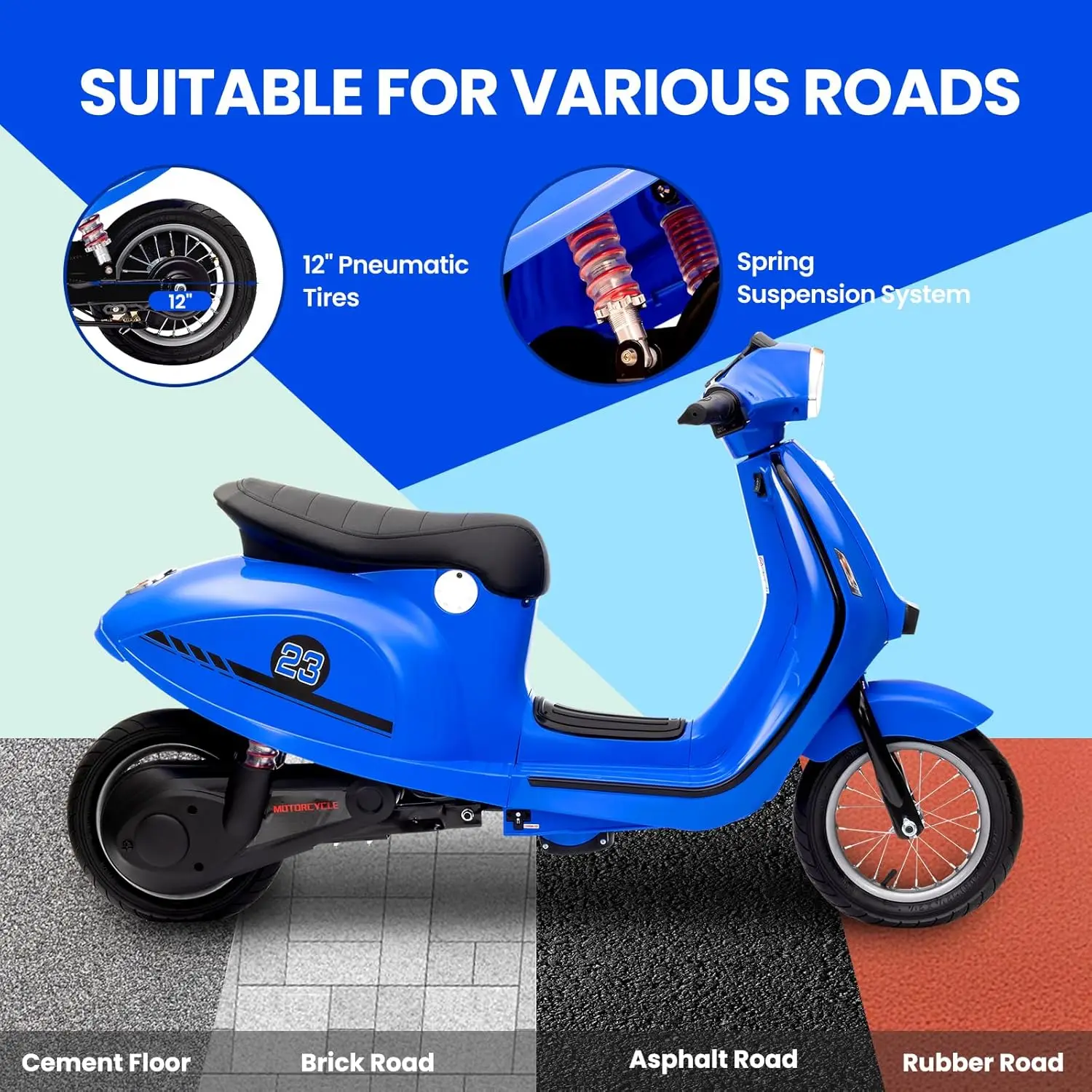 Electric Moped Scooter for Children Birthday Gift 24V 350W Kids Ride on Toys Motorcycle Max Up to 14MPH Age 8-12Y, max. 59.9 kg