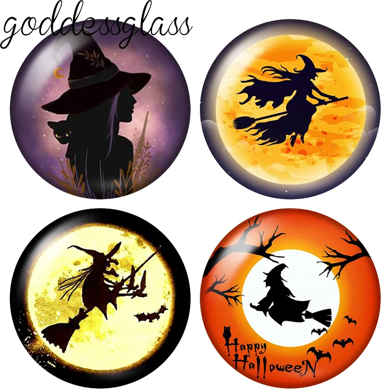 Halloween witch Under the moonlight Moon 10pcs 12mm/20mm/25mm Round photo demo glass cabochon flat back Making findings