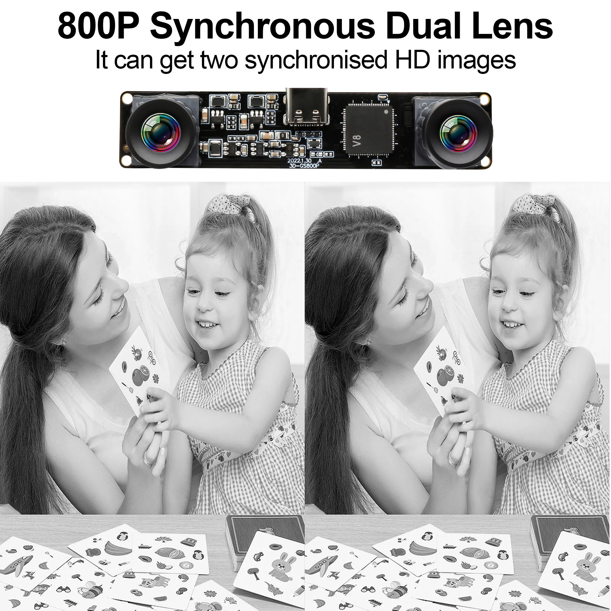 210fps 120fps Global Shutter 3D Stereo Camera Monochrome 2560x800 High Speed Full HD 2MP Webcam Synchronous Dual Lens USB Camera