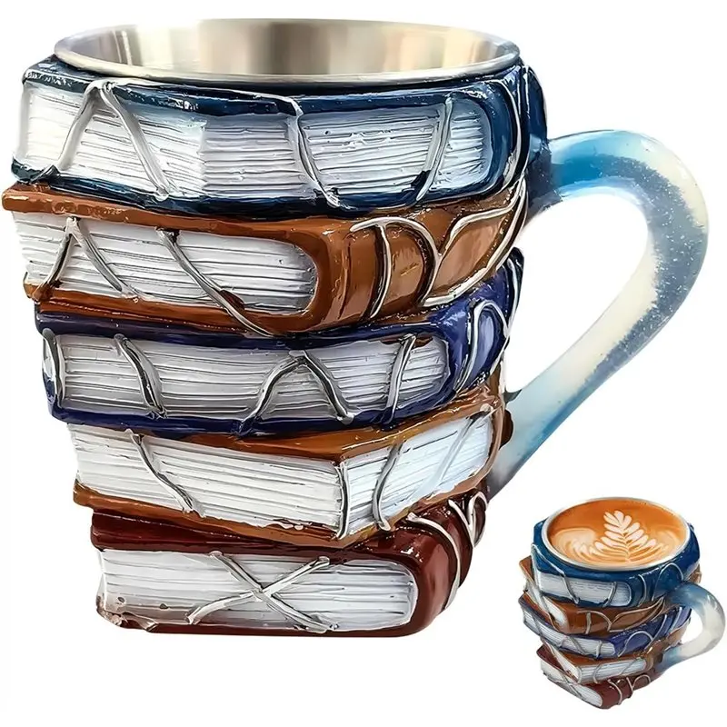 

A63K-красочная акриловая 3D-окрашенная чашка для книжной кофейной кружки, в форме стека для кружки книголюбленных