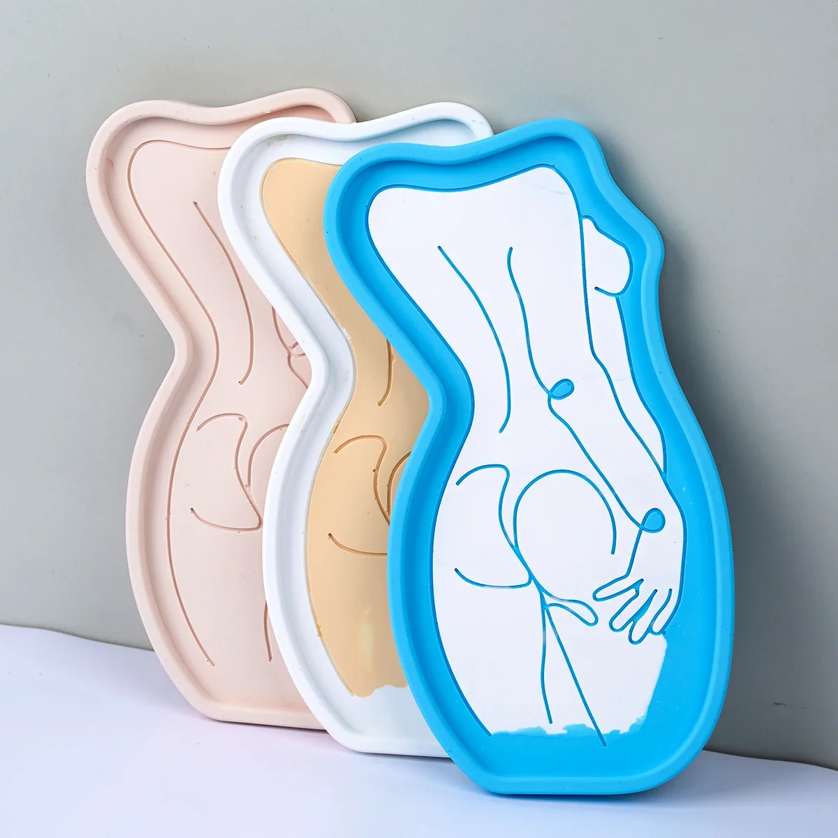 Creative Concrete Tray Silicone Mold Jewelry Display Board Bowl Coaster Gypsum Ceramic Resin Mold DIY Sexy Woman Line Craft Mold