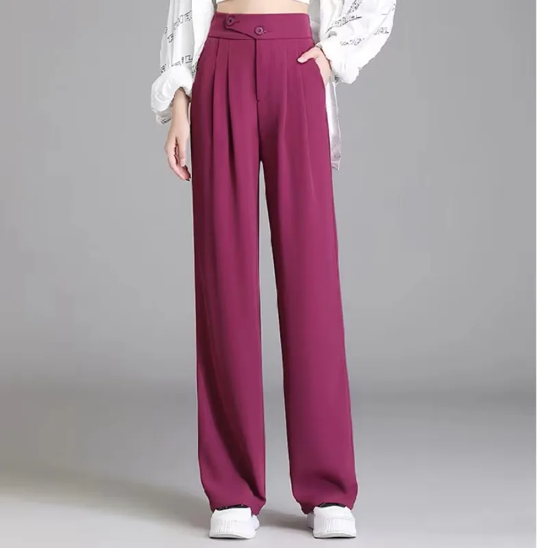 Korean Fashion Office Trousers For Women Spring Summer High Waist White Straight Stacked Pants Women's Trousers Y2k Streetwear