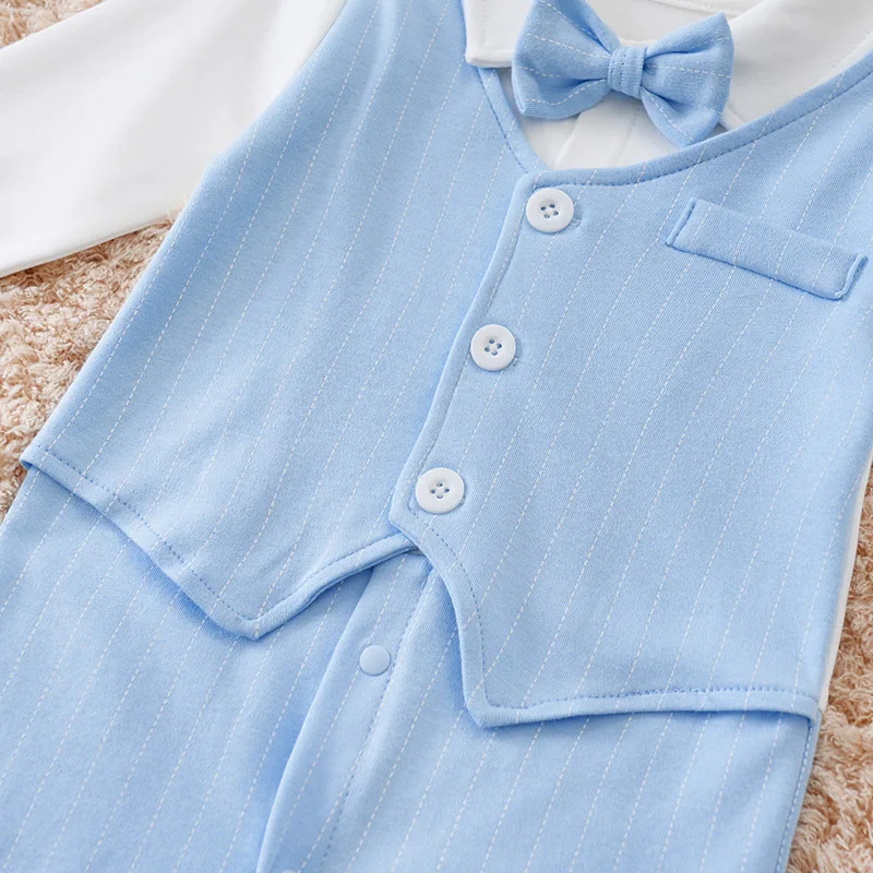 Gentleman Baby Boys bow tie Cotton Clothing Spring and Autumn Children One-Piece  long sleeves Jacket 0-2 years old Rompers