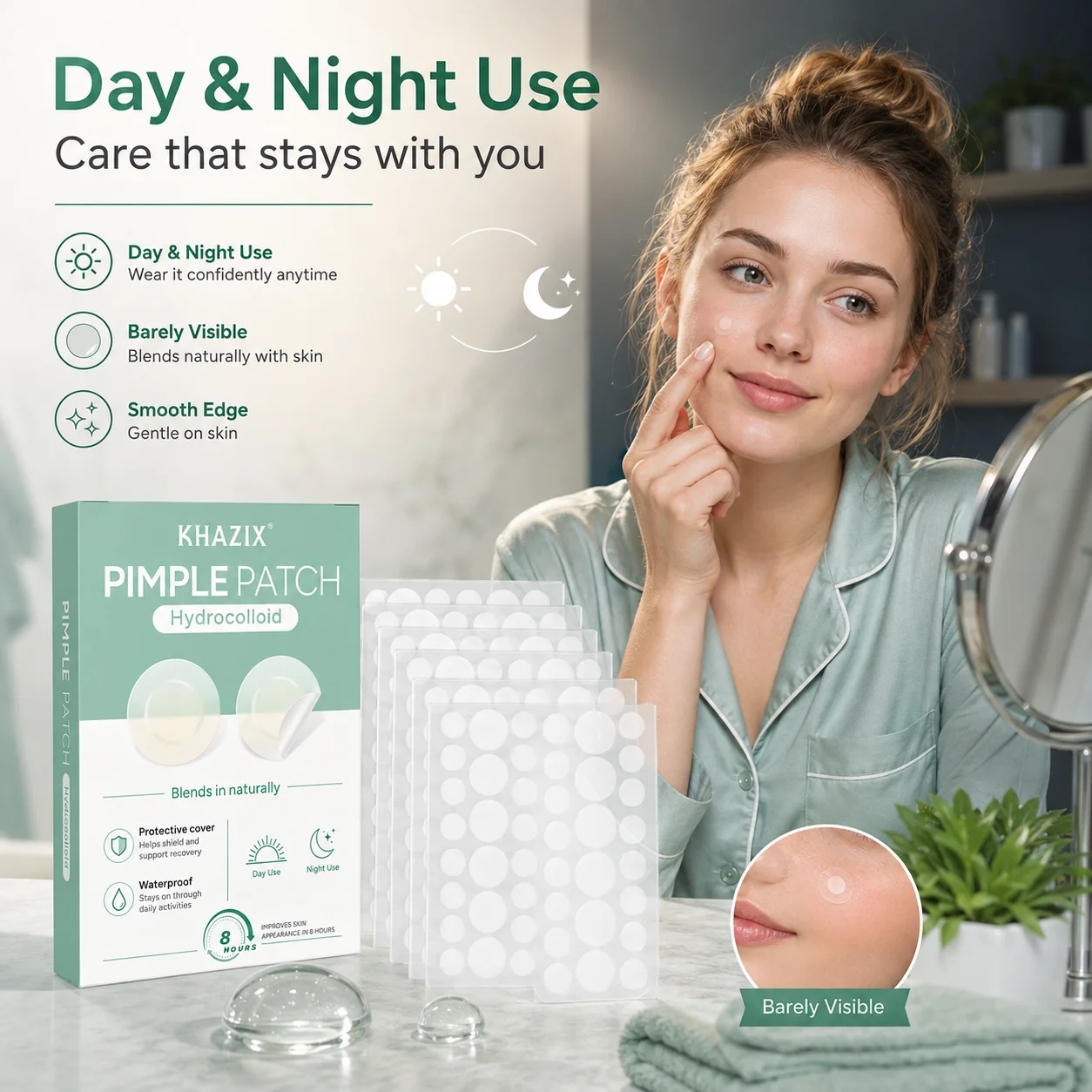 KHAZIX 144/360PCS Hydrocolloid Pimple Patches, Invisible Blemish Covers, Ultra-Thin Breathable Waterproof Face Stickers