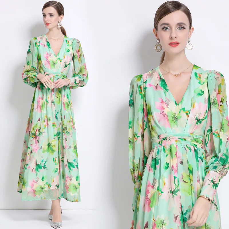 Imprimé fleuri longue Sve Lantern Sve Dr femme Midi V Ne Dr Ele une ligne jupe Maxi Dr été 2025