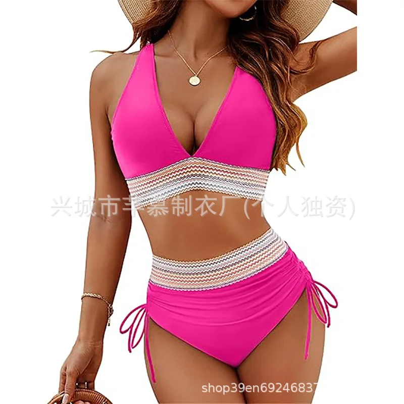 New Swimsuit Women's Split Sexy Bikini Belly Covering Neck Hanging Tight Fitting High Waist Bikini Bathing Suit Women