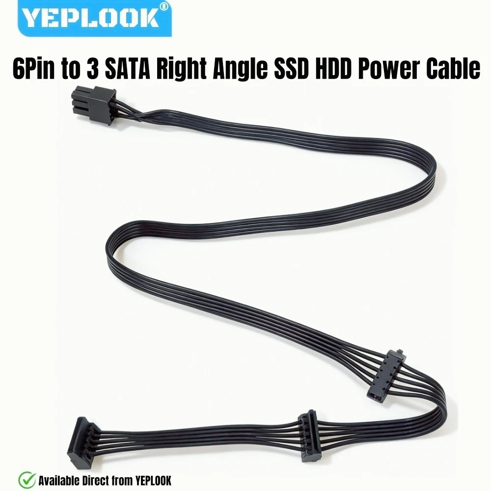 

YEPLOOK 6Pin to 3x SATA Right Angle, HDD SSD Power Cable for Corsair RM1200e, RM1000e, RM850e, RM750e RM-e Type 4 Modular Powers