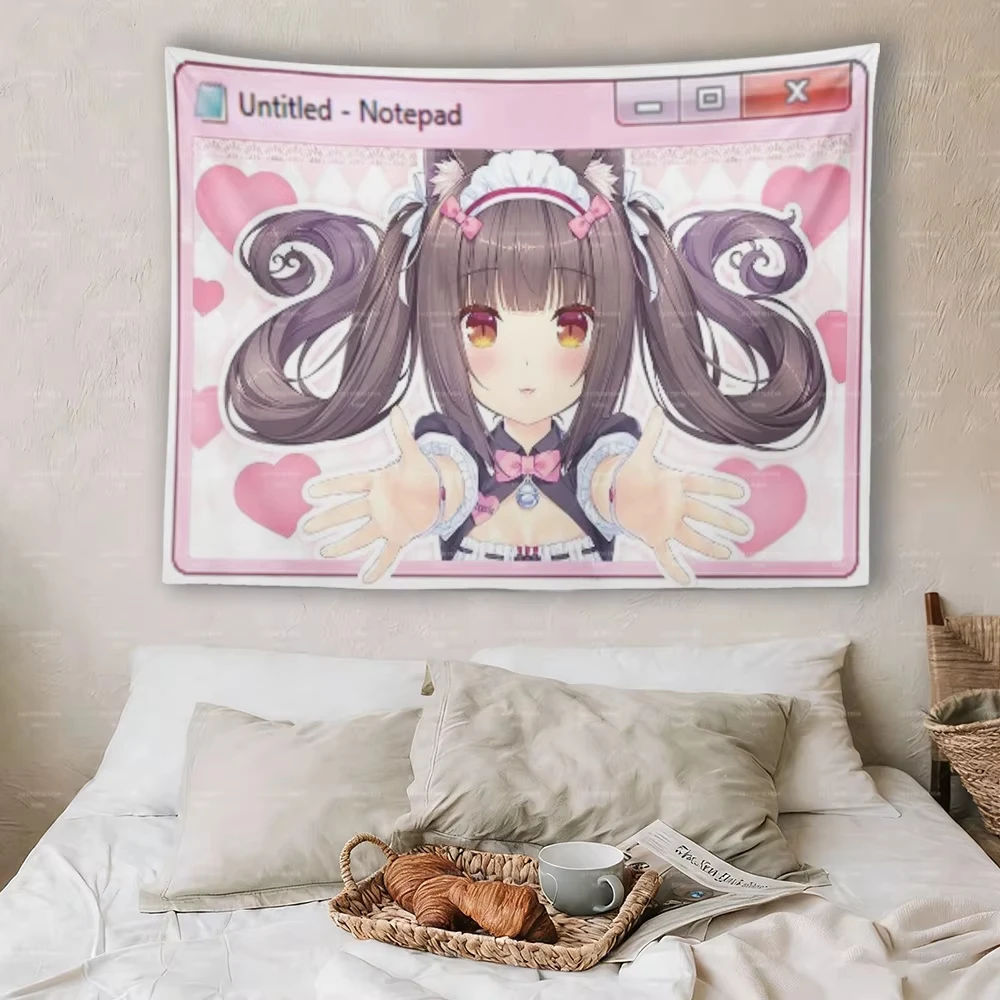 Anime Cat Girl Wall Tapestry Cute Japanese Character Pink Room Decor Hanging Fabric Wall Art Bedroom Living Room Decoration Gift
