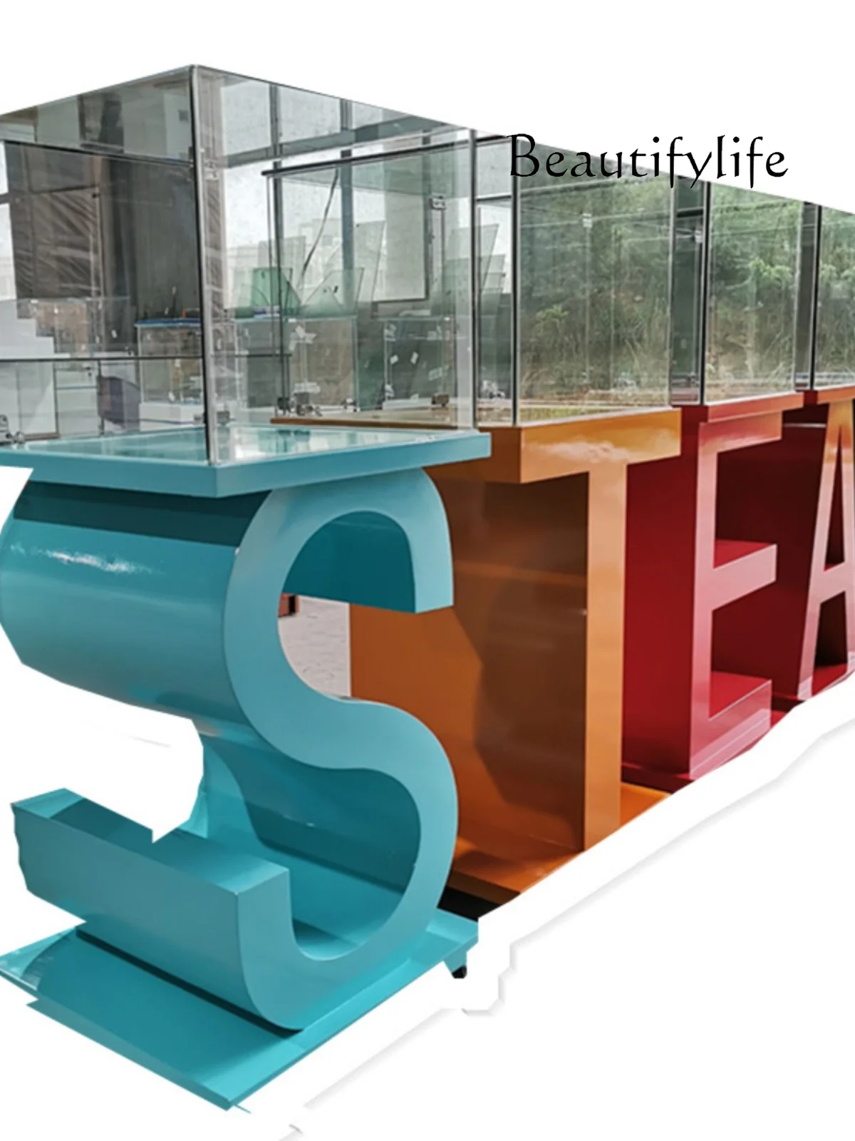 

Creative Letters Product Display Cabinet Zhongdao Personalized Booth Glass Sample Boutique Jewelry Cabinet