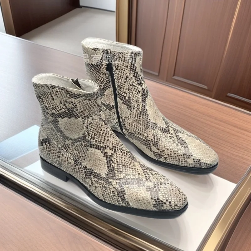 

Men's Snake Print Ankle Boots Pointed Toe with Side Zipper for Casual Outings Night Out Parties & Bold Fashion Statements