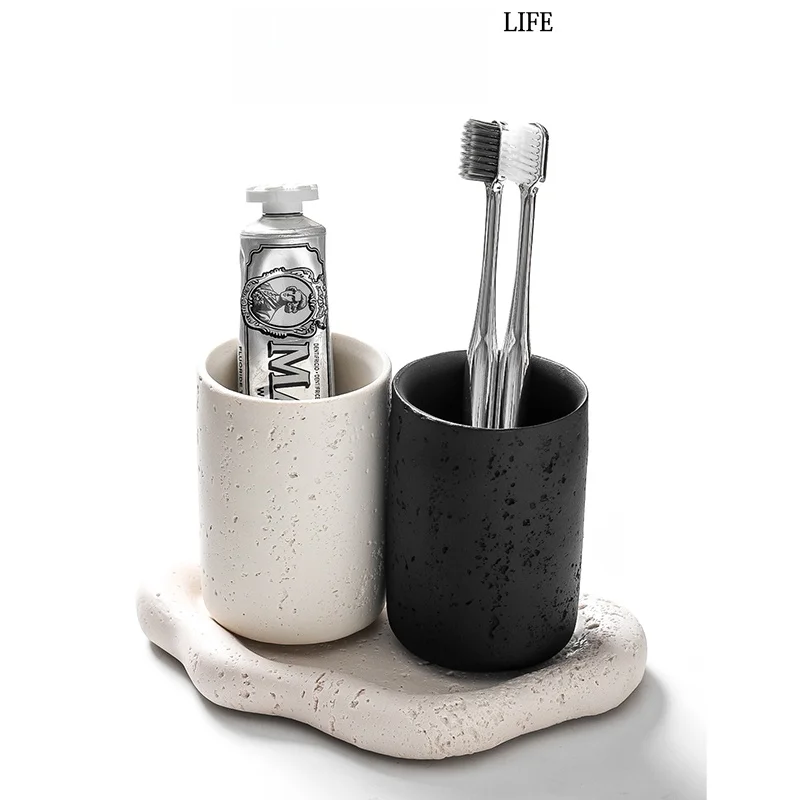 Bathroom Toothbrush Holder Set Resin Sink Cup Toothbrush Stand Simple Style Silicone Anti-Slip Base High Aesthetic Value