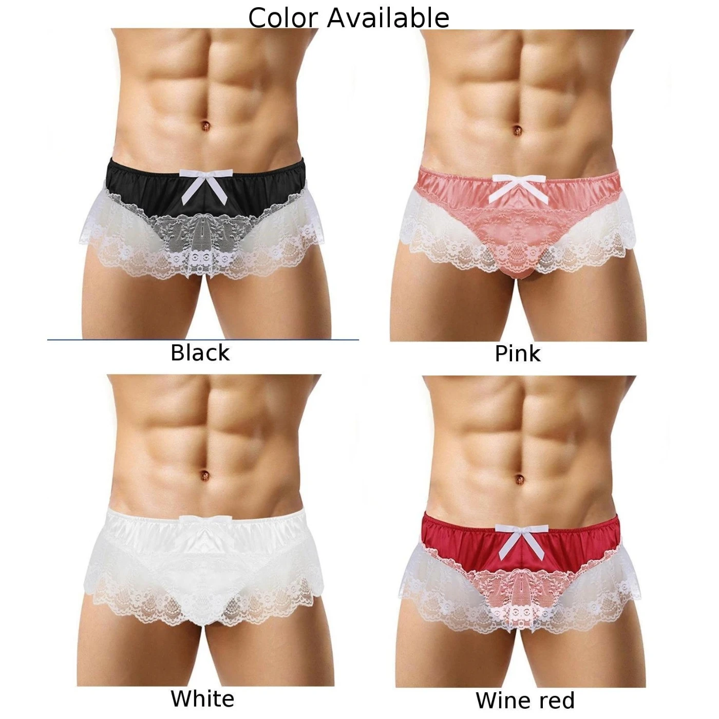 Homens Sexy Renda G-Strings Sissy T-Back Ruffle Pouch Calcinhas, Cuecas de Cetim, Roupa Interior Respirável, Roupa Gay, Lingerie Erótica