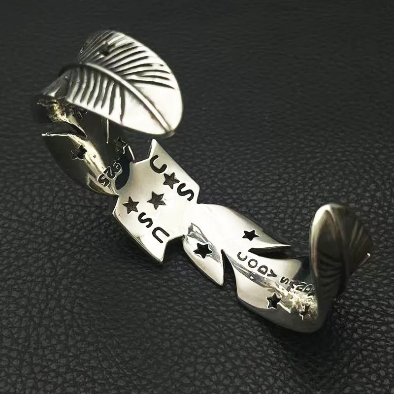 Retro Feather Pentagram Bracelet Men's Medieval Personality Niche Heavy Industry Unpopular