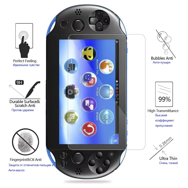 2PCS Premium Tempered Glass Screen Protector for PS Vita 1000/2000, Protective Film Game Accessories