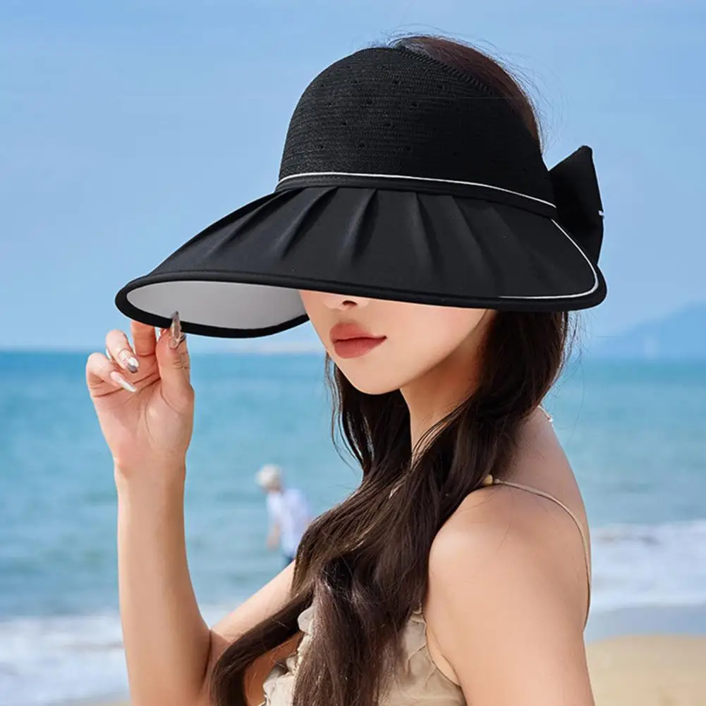 Wide Brim Sun Hat for Women Women’s Sun Visor Hat with Brim Bow Uv Protection Fishing Cap Half Open Top Beach Hat for Hiking