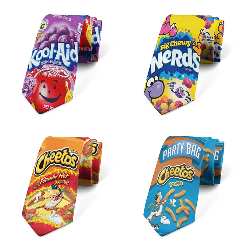 Trendy food printed tie unisex dating personality tie men's casual fashion novel and fun potato chip tie wedding party