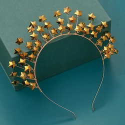 Trendy Star Gold Headband Wedding tiara Bridal Headpiece Women Hair Jewelry Wedding Hair Accessories Handmade