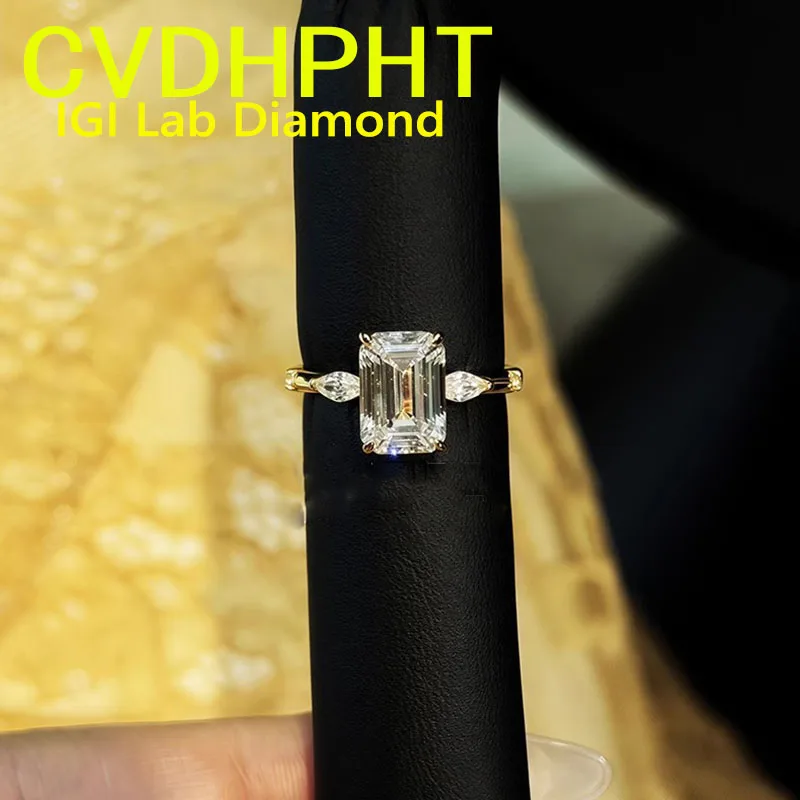 IGI Lab Growing Diamond Ring Emerald shape D Color 1 2 3Ct Solid 14K Yellow Gold Ring Diamond wedding ring Factory Engagement