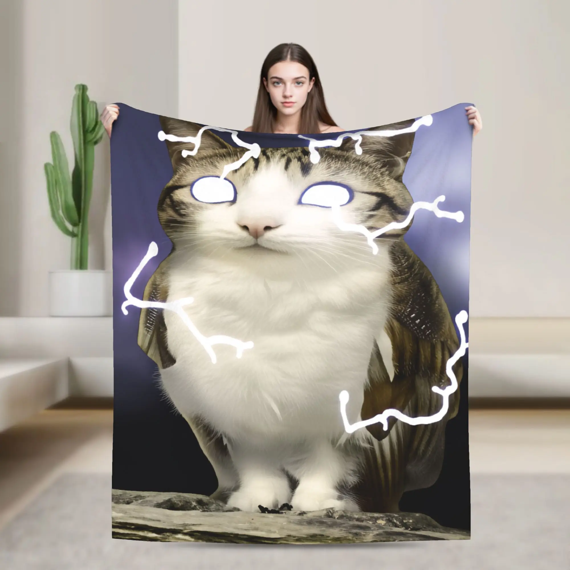 Meowl Cat Owl Electric Storm Pet Bedding Throws Comfortable Funny Blankets  For Couch Chair Travel Flannel Bedspread Bed Cover