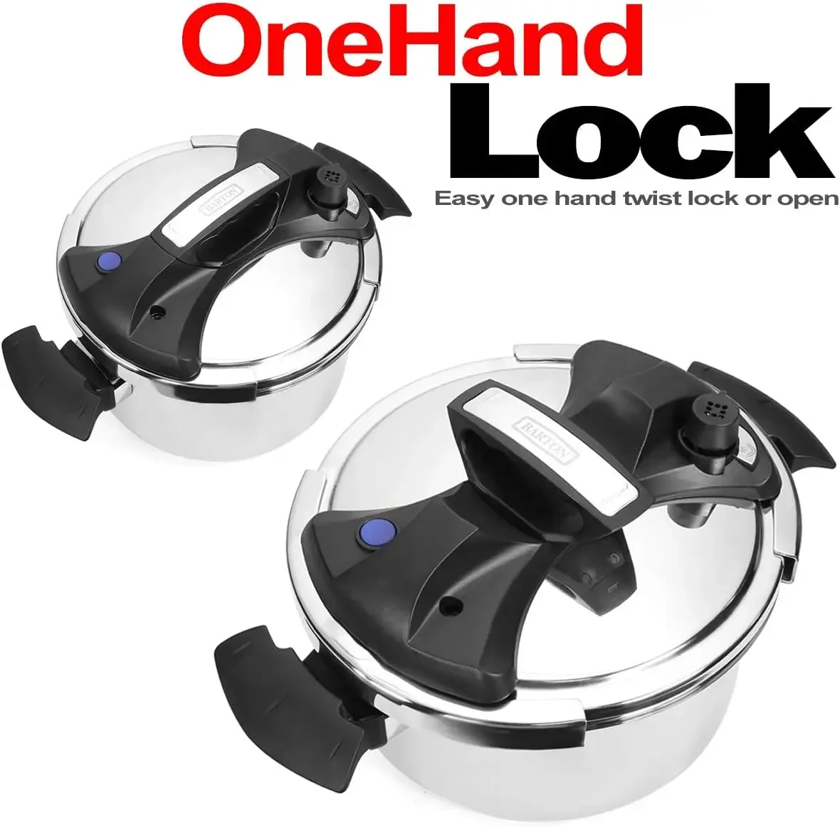 Barton 10.5 Quart Pressure Cooker With Easy-Lock Lid Commercial 18/8- Stainless Steel Instant Fast Cooking with Recipes Book