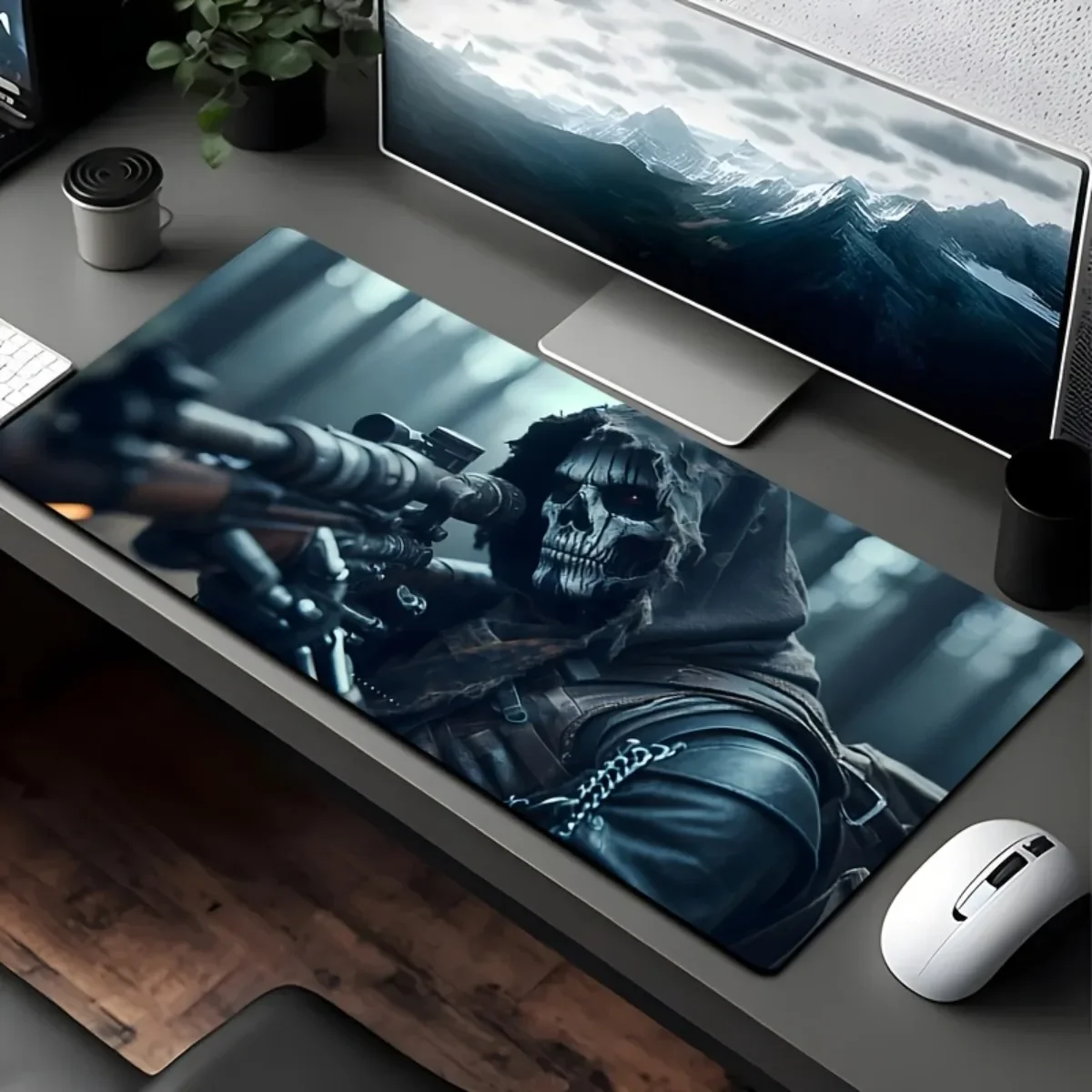 Stealth Hooded Skull Gaming Mouse Pad Non-Slip Rubber Base Grim Reaper Large Desk Mat for Horror Fans
