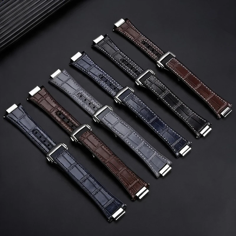 For IWC Engineer Genuine Leather Watch Band IW328901 IW328902 IW328903 Men Cowhide Rubber Bottom Watch Strap Steel Connectors