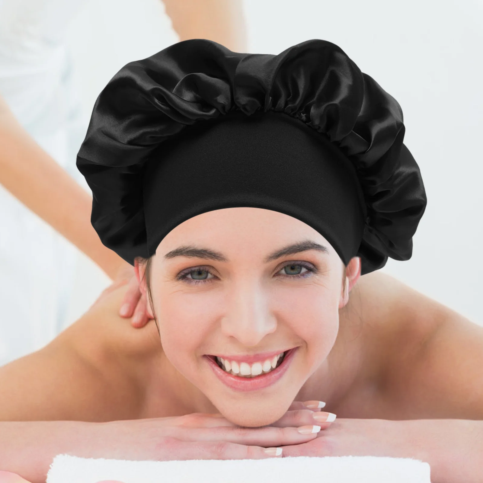 

4 Pcs Satin Bonnet for Sleeping Hair Protection Caps Wide Elastic Headb Black Blue Red Spa Salon Use