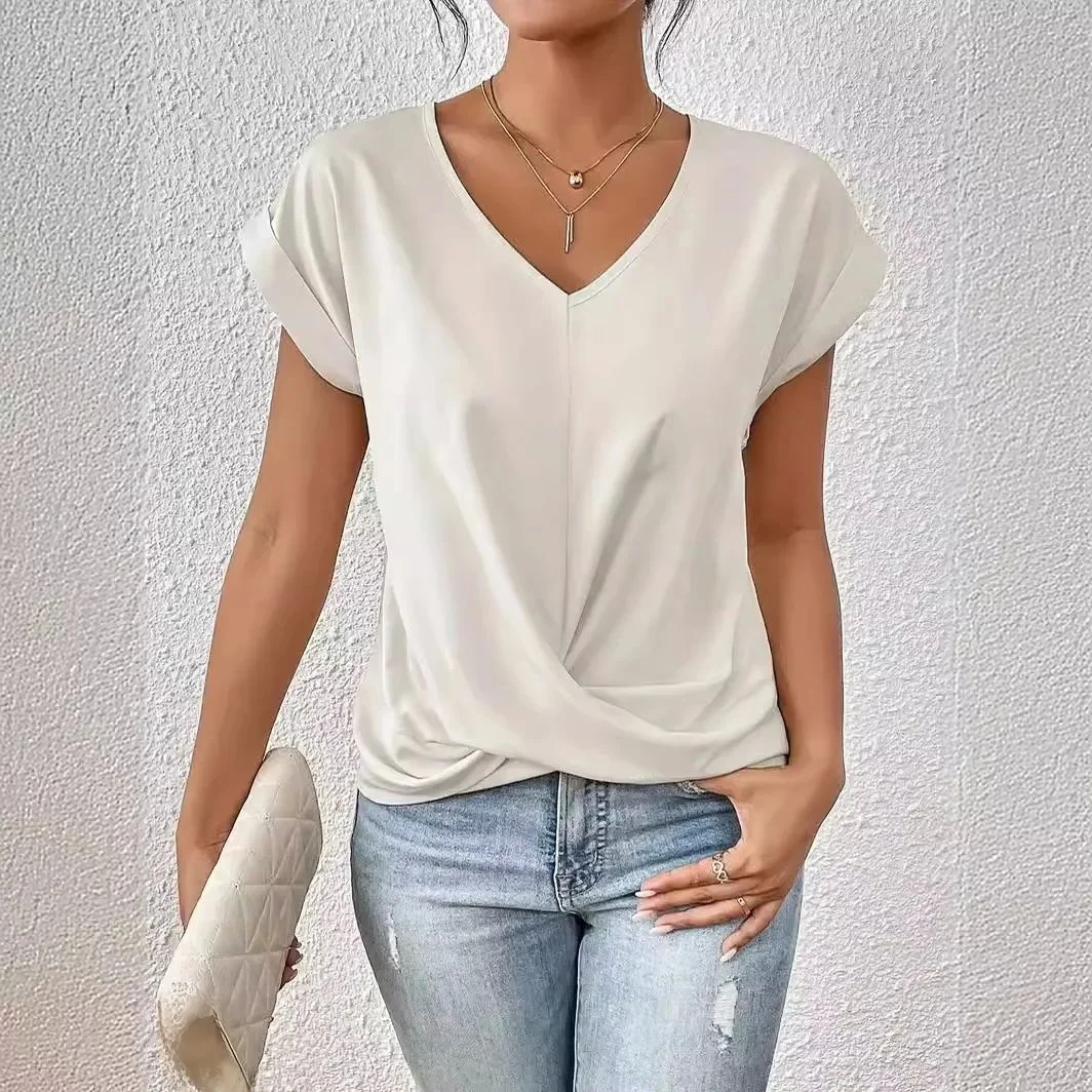 2024년 신상 여성 패션 캐주얼 티셔츠 봄 가을 슬림 핏 기타 소재00%