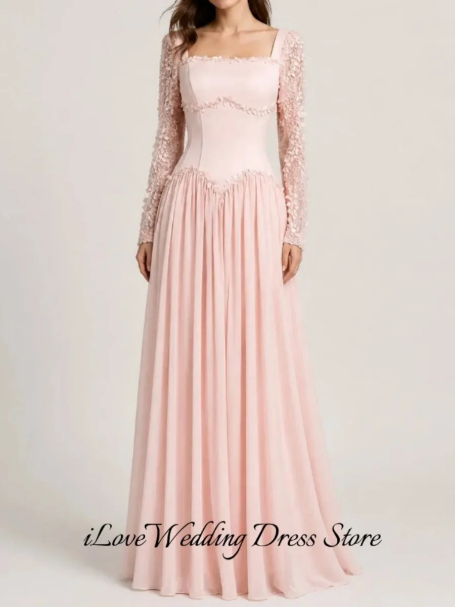 Graceful A-Line Women's Evening Dresses Lace Applique Prom Gowns Vestidos Para Mujer Long Sleeve Party Robe De Soirée  Customizd