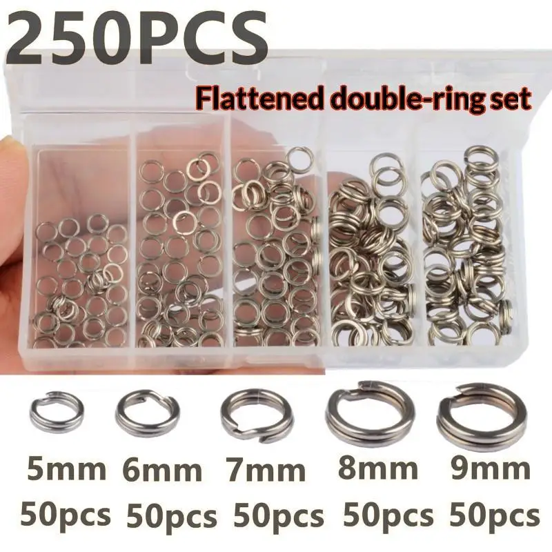 200/250Pcs 5 Size Stainless Steel Fishing Split Rings High Strength Large Tensile Force Lure Connector Loop Set Terminal Tackles