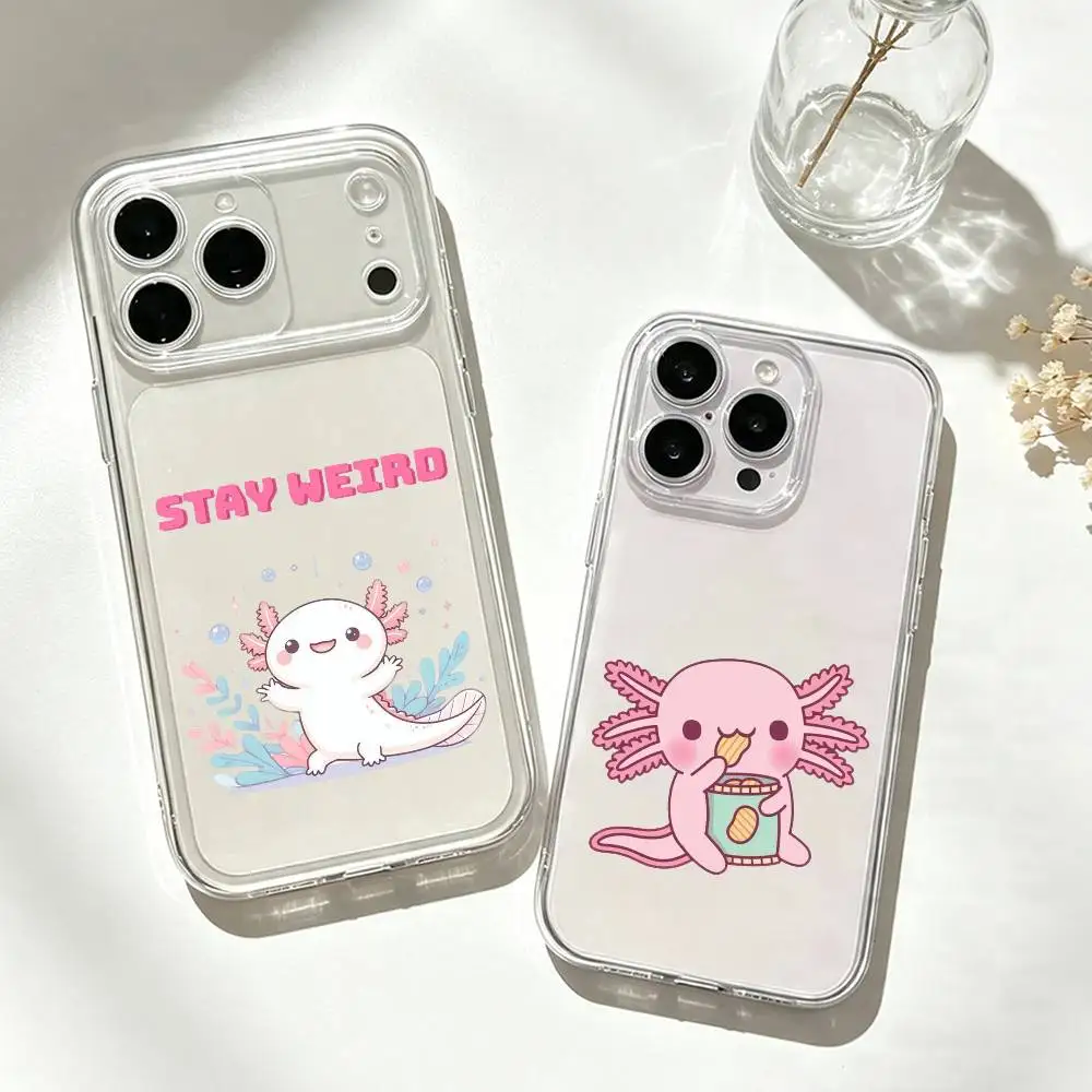 Cute Cartoon P-Pink A-Axolotl  Phone Case Transparent Silicone Soft For iPhone 17 16 15 14 13 12 11 Mini Pro Max Plus