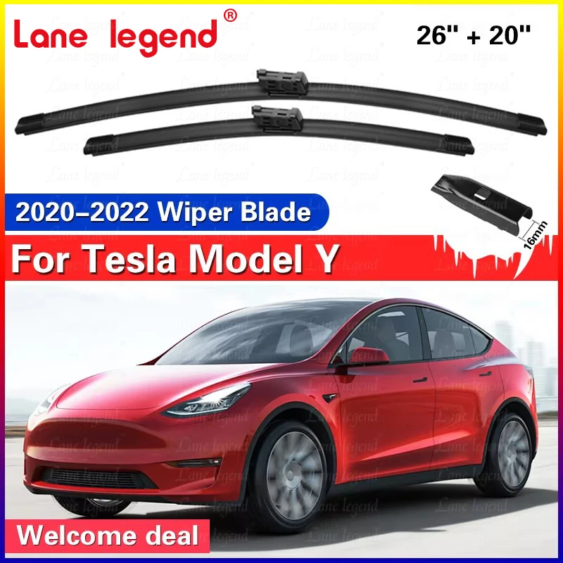

rubber Front Wiper Blades Set For Tesla Model Y 2020 2021 2022 Windshield Windscreen Window Brush 26"+20" Car Accessories