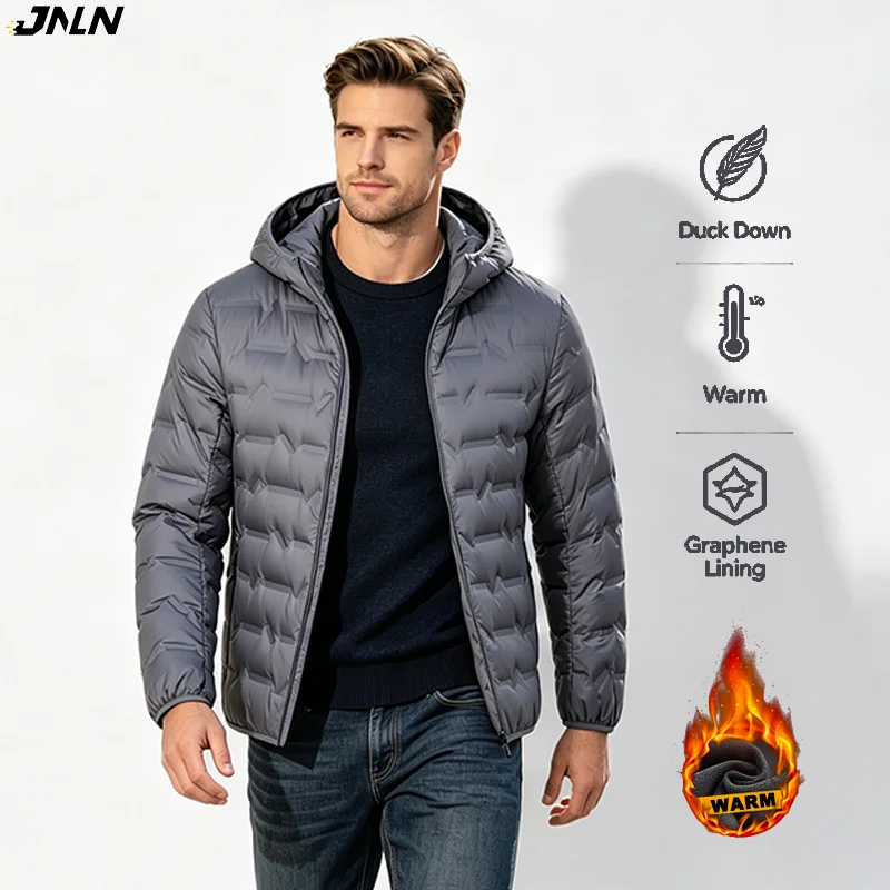 JNLN Men's Winter Down Jacket Duck Down Lightweight Thin Padded Jackets Hiking Camping Climbing Graphene Lining Warm Coat