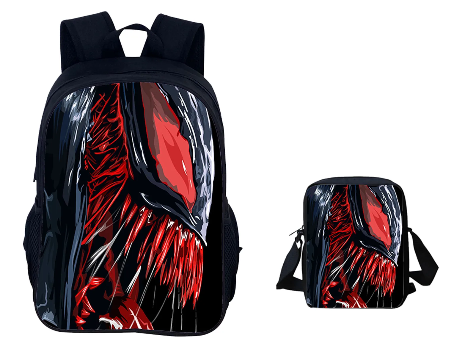 

Student Venom Fashion Backpack and Shoulder Bag 2Pcs Set-Kid Boy Lightweight Canvas Bookbag for School Travel