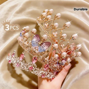 3pcs Gilded Butterfly Imitation Pearl Powder Treasure Water Diamond Girl Headwear Romantic Flower Breeze Banquet Princess