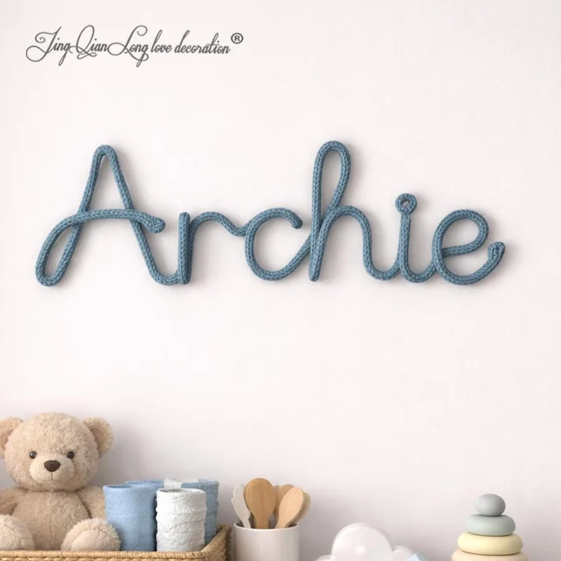 Custom Knitted Wire Name Sign Personalised Nursery Decor Tricotin Wall Art Baby Room Decor Customizable Handmade Knit Name Sign