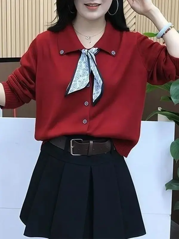 

Fall New Sle Korean Version Scarf Collar Knitted Sweater Women's Loose Slimming Collar Sweater Outerwear