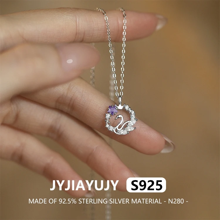

JYJIAYUJY 100% Whole Original Sterling Silver S925 Pendant Necklace Swan Inlaid With Zirconia For Woman Jewelry Gift Use N280